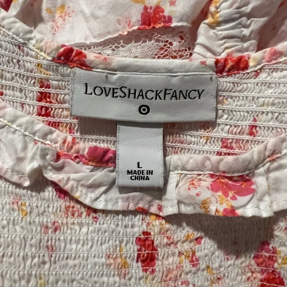 LoveShackFancy x Target Dress white, pink floral, puffy sleeves, shirred top - Picture 6 of 9
